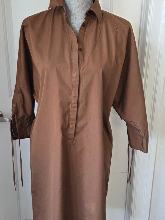 MaxMara Dresses & Skirts - Max Mara brown cotton shirt dress lace up sleeves size 8